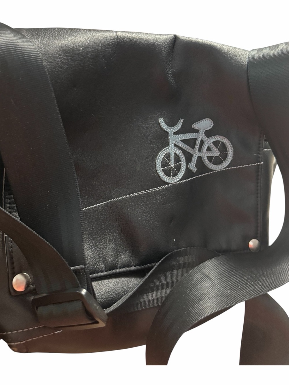 Black Crossbody Messenger Bag with Bicycle Emblem